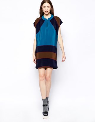 See by Chloe Silk Color Block Short Sleeve Dress