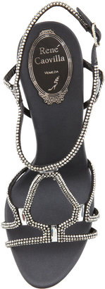 Rene Caovilla High-Heel Slingback Sandal with Crystals, Black/Silver