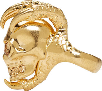 Alexander McQueen Gold Large Claw Skull Ring