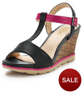 Lotus Leather Ankle Strap Wedge Sandals