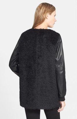 Eileen Fisher The Fisher Project Sheared Alpaca Blend Topper with Leather Sleeves