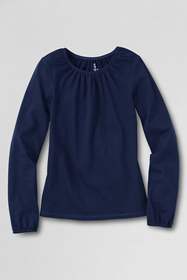 Lands' End Girls Plus Long Sleeve Gathered Neck Core Knit Tee