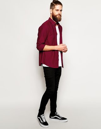 ASOS Tonic Oxford Shirt In Berry With Long Sleeves