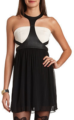 Charlotte Russe Faux Leather Caged Neck Dress