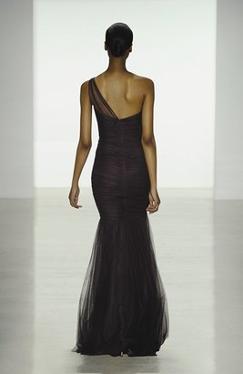 Amsale One-Shoulder Tulle Mermaid Gown