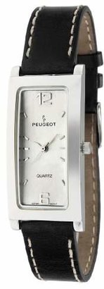 Peugeot Women's 318BK Silver-Tone Black Leather Strap Watch