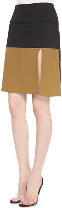 Ralph Rucci Yoked Asymmetric Slit Skirt, Black/Petrol