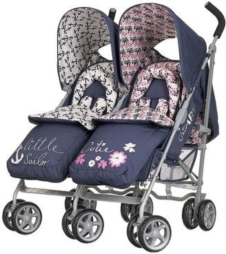 O Baby Obaby Leto Twin Stroller and Footmuffs - Little Cutie and Sailor
