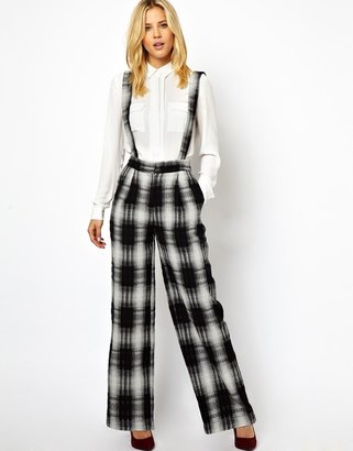 ASOS Wide Leg Trousers in Check with Braces