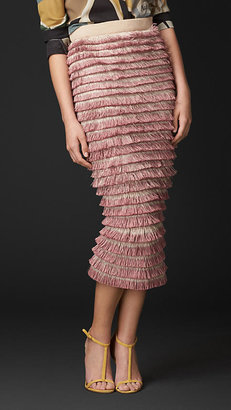 Burberry Hand-Painted Layered Fringe Pencil Skirt