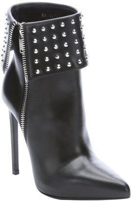 Saint Laurent black leather studded 'Paris' stiletto ankle boots
