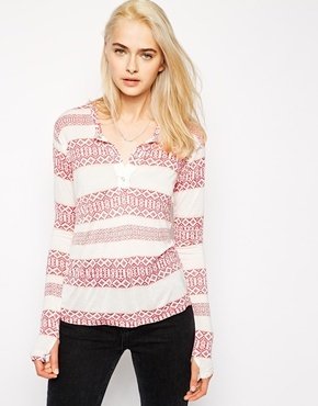 Pencey Loose Fit Long Sleeve T-Shirt With Button Front - stripe