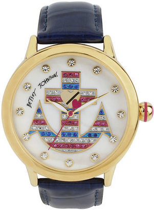 Betsey Johnson Ladies Striped Anchor Dial Watch with Patent Leather Strap