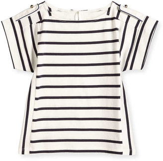 Chloé Striped Short-Sleeve Tee, Navy/White, Size 2-6