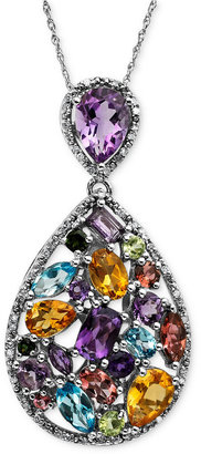 Town & Country Sterling Silver Necklace, Diamond (1/5 ct. t.w.) and Multistone Pear Drop Pendant