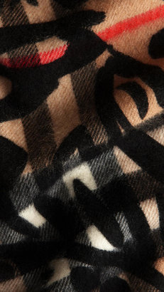 Burberry Graphic Overprint Check Cashmere Scarf