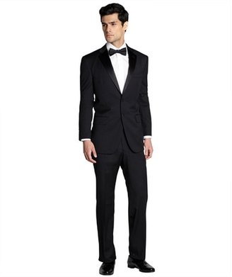 Joseph Abboud black wool two-button tuxedo with flat front pants