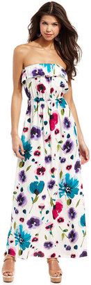 Trixxi Juniors Dress, Strapless Ruffled Floral-Print Maxi