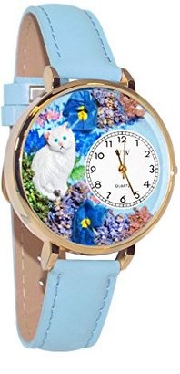 Whimsical Watches Women's G0120014 White Cat Baby Blue Leather Watch