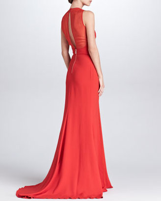 Elie Saab Sheer-Panel Evening Gown, Crimson