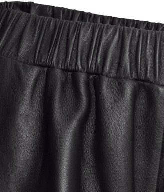 H&M Wide-leg Leather Pants - Black - Ladies