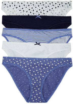 Marks and Spencer M&s Collection 5 Pack Cotton Rich Printed Bikini Knickers with New & Improved Fabric