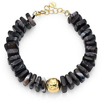 Nest Black Line Agate Square Beaded Necklace