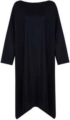 eskandar Navy Cascading-Side Wool Bateau Dress