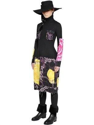 Yohji Yamamoto Wool & Printed Wool Gabardine Dress