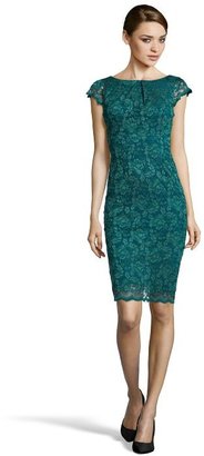 ABS by Allen Schwartz emerald stretch lace cap sleeve sheath dress