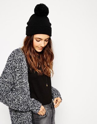 ASOS Short Turn Up Beanie With Pom