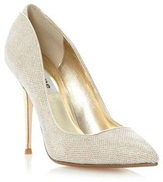 Dune Gold metallic metallic heel stiletto court shoe