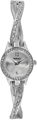 Style&Co. Women's Crystal Accent Crossover Silver-Tone Bracelet Watch 24mm SC1444
