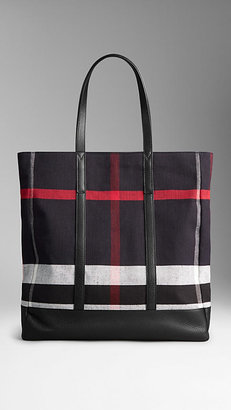 Burberry Small Canvas Check and Leather Tote Bag