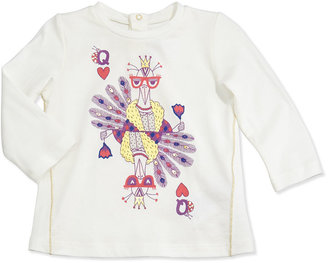 Little Marc Jacobs Peacock-Print Long-Sleeve Tee, White, 3-18 Months