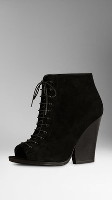 Burberry Suede Peep-Toe Ankle Boots