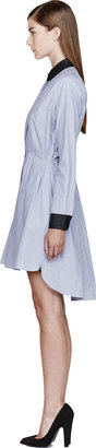 Band Of Outsiders Blue Pinstriped Leather-Trimmed Shirt Dress