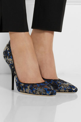 Jimmy Choo Mitchel metallic lace-covered suede pumps