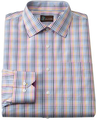 Oliver Jt classic-fit checked spread-collar poplin dress shirt