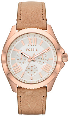Fossil AM4532 Women's Cecile Chronograph Round Dial Leather Strap Watch, Sand
