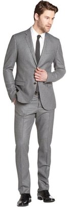 Gucci grey chalk stripe wool two-button suit with flat front pants