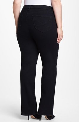 NYDJ 'Hayden' Embroidered Pocket Stretch Straight Leg Jeans (Black) (Plus Size)
