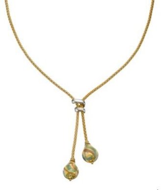 Murano 9ct Yellow Gold Glass Double Drop Bead Necklace