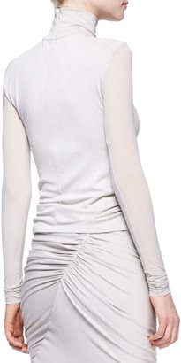 Donna Karan Sheer-Sleeve Turtleneck Top, Dust