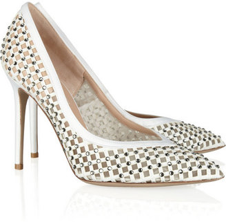 Valentino Embellished satin, leather and mesh pumps
