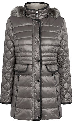 Gerry Weber Faux Fur Hood Quilted Coat, Pewter