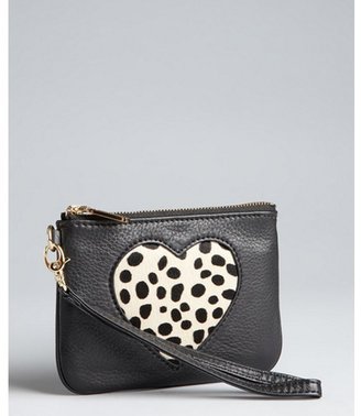 Rebecca Minkoff black leather and pony hair 'Heart Cory' wristlet pouch