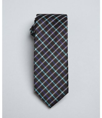 Ben Sherman aqua and black 'Cambridge Grid' silk skinny tie