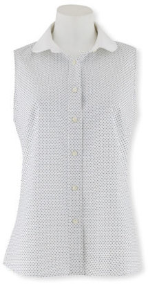 Savile Row Ladies White Navy Pinspot poplin Semi Fitted Sleeveless Shirt