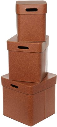 Linea Set of 3 tan faux leather storage boxes
